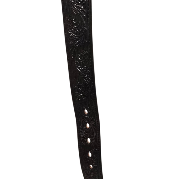 Justin Top Grain Leather Black Belt Sz 32 Snap Buckle - Picture 4 of 7